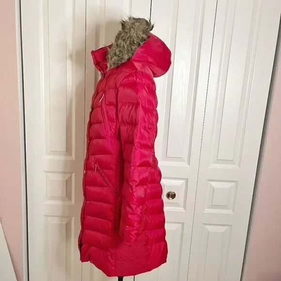 Michael Kors Down Water Fowl Feathers Chevron Quilted Puffer Hooded Parka Coat